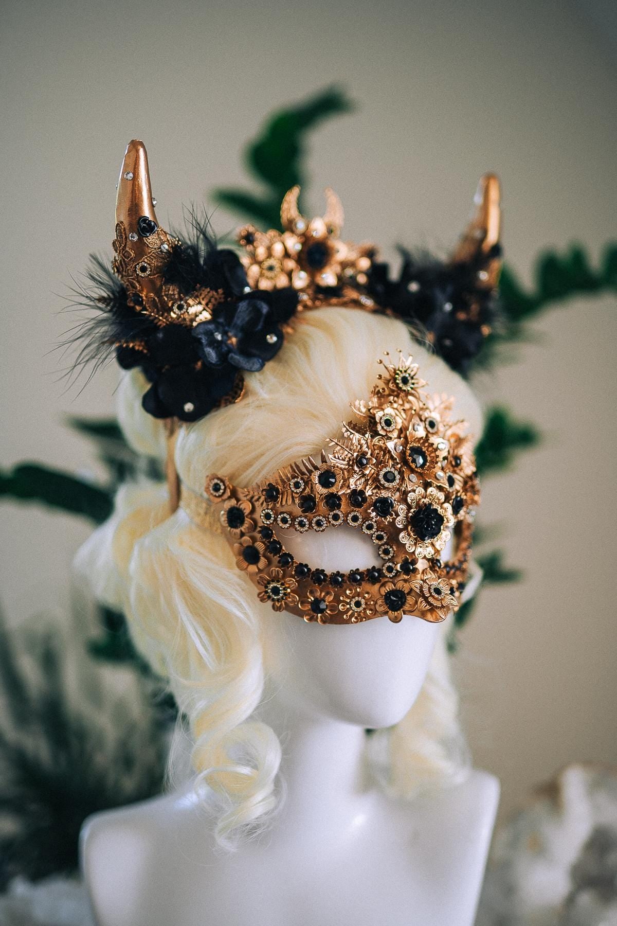 Black Masquerade Mask, Gothic Mask, Venetian Mask, Dark Fantasy Mask, Black Goddess Mask, Couture Carnival Mask