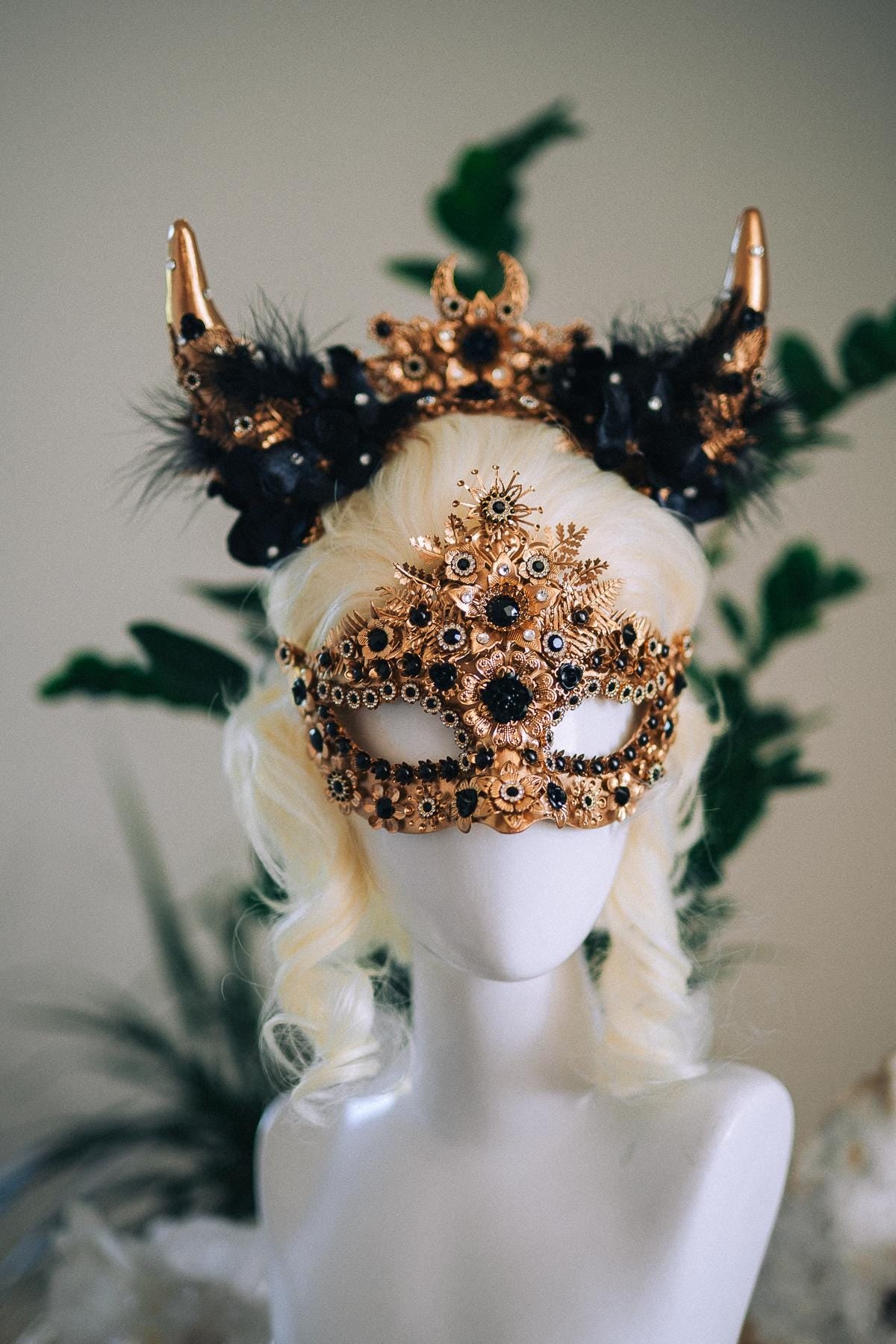 Black Masquerade Mask, Gothic Mask, Venetian Mask, Dark Fantasy Mask, Black Goddess Mask, Couture Carnival Mask