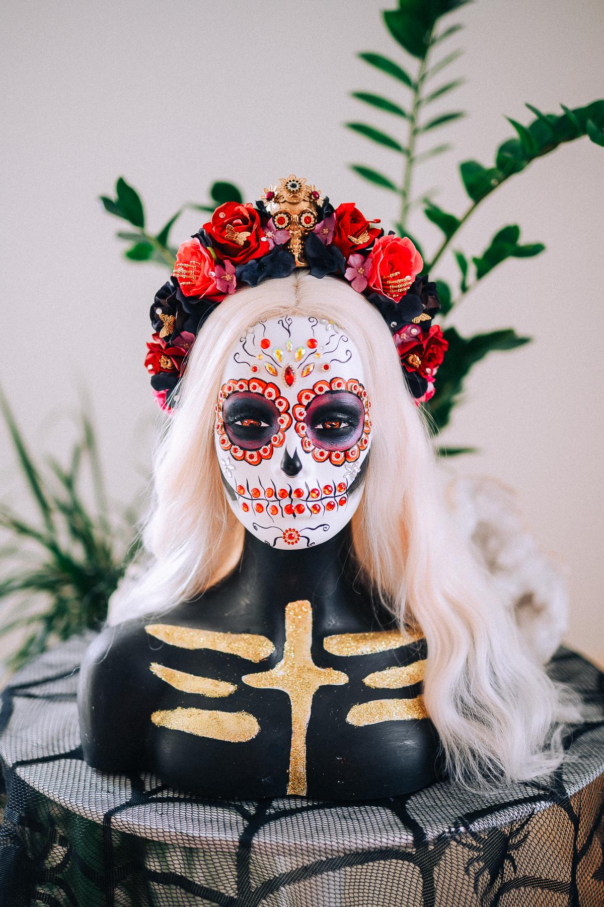 La Catrina Floral Crown, Día de los Muertos Headpiece, Mexican Flower Crown, Sugar Skull Crown, Couture Rose Headpiece