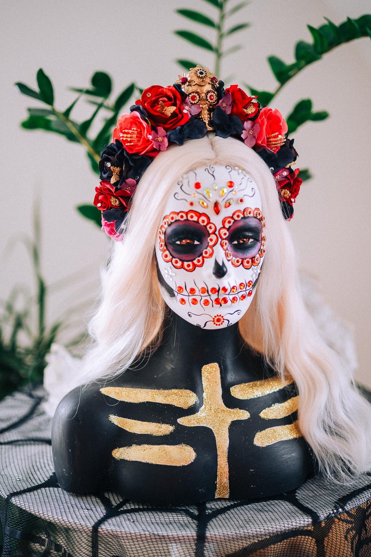 La Catrina Floral Crown, Día de los Muertos Headpiece, Mexican Flower Crown, Sugar Skull Crown, Couture Rose Headpiece
