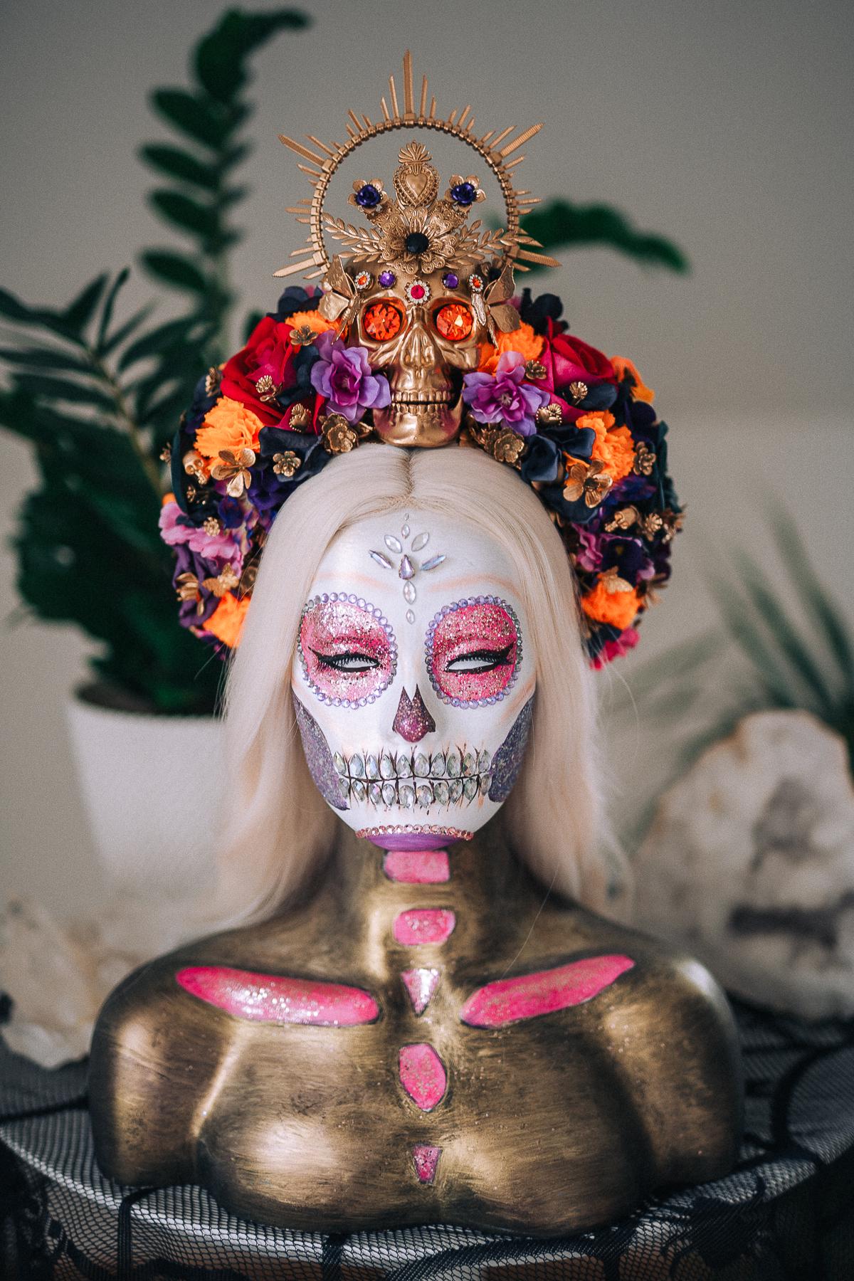 La Catrina Midnight Blossom Crown, Día de los Muertos Headpiece, Mexican Floral Crown, Sugar Skull Crown, Luxury Flower Crown