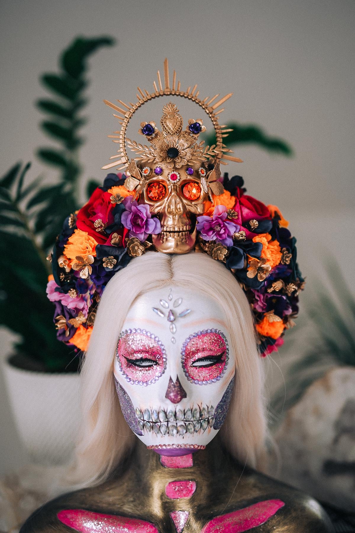 La Catrina Midnight Blossom Crown, Día de los Muertos Headpiece, Mexican Floral Crown, Sugar Skull Crown, Luxury Flower Crown