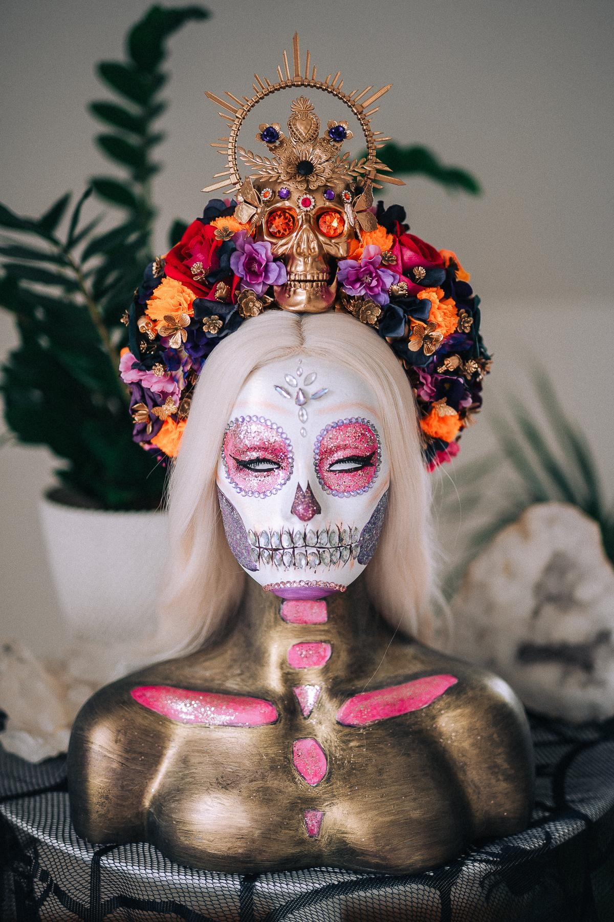 La Catrina Midnight Blossom Crown, Día de los Muertos Headpiece, Mexican Floral Crown, Sugar Skull Crown, Luxury Flower Crown