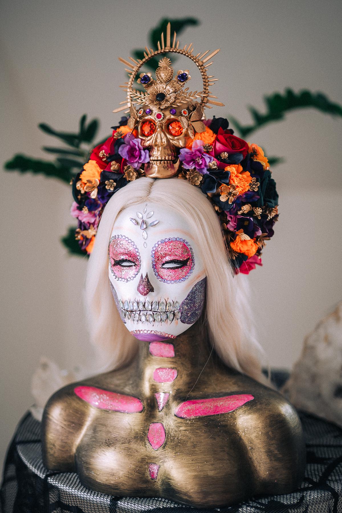 La Catrina Midnight Blossom Crown, Día de los Muertos Headpiece, Mexican Floral Crown, Sugar Skull Crown, Luxury Flower Crown