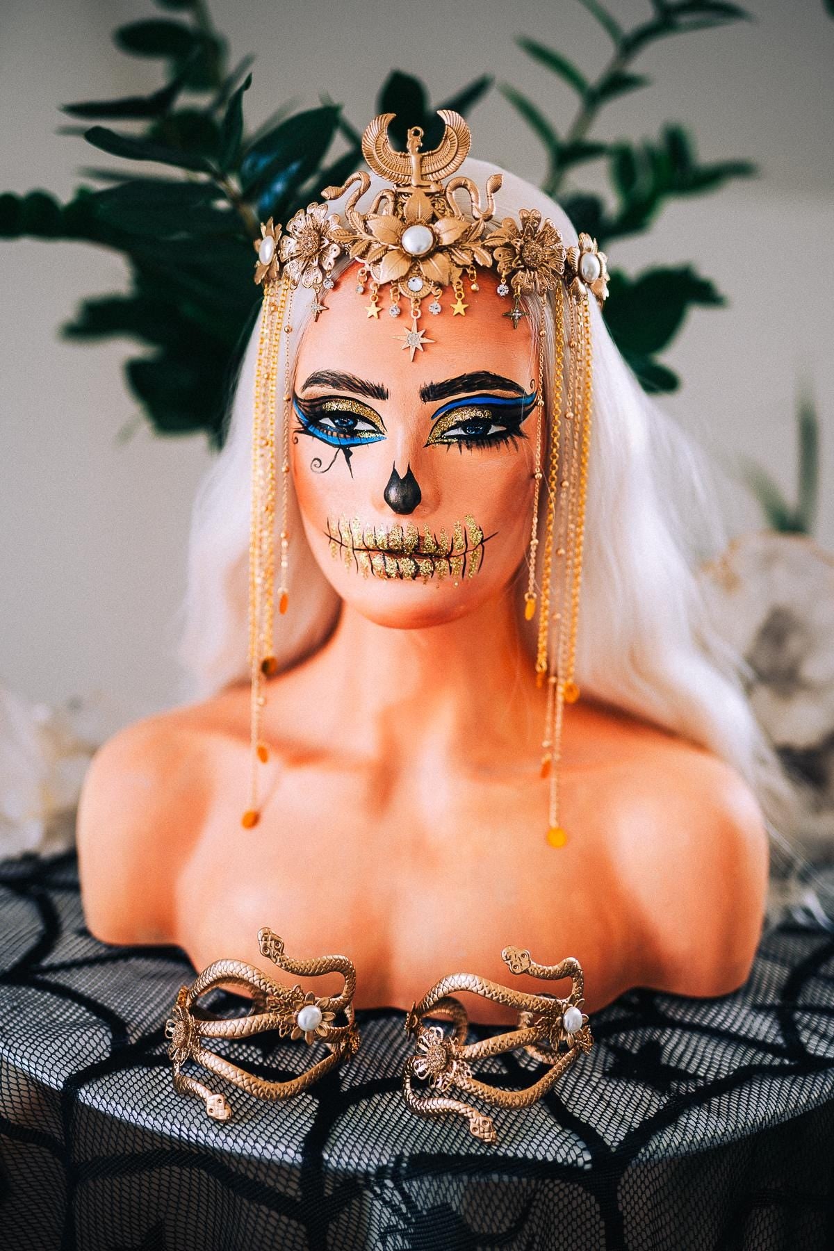 Golden Egyptian Cobra Crown, Cleopatra Crown, Ancient Egypt Headpiece, Goddess Tiara, Pharaoh Costume, Halloween Crown