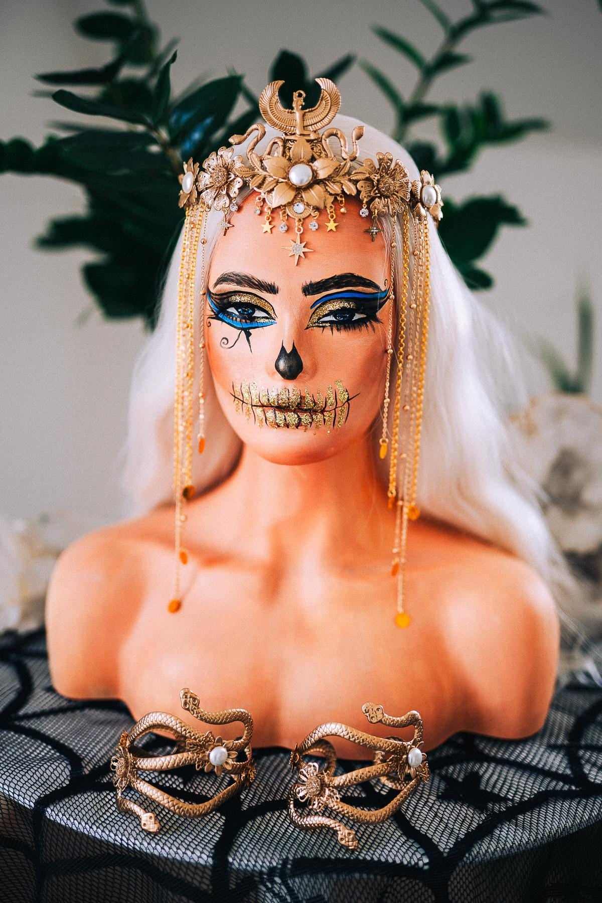 Golden Egyptian Cobra Crown, Cleopatra Crown, Ancient Egypt Headpiece, Goddess Tiara, Pharaoh Costume, Halloween Crown