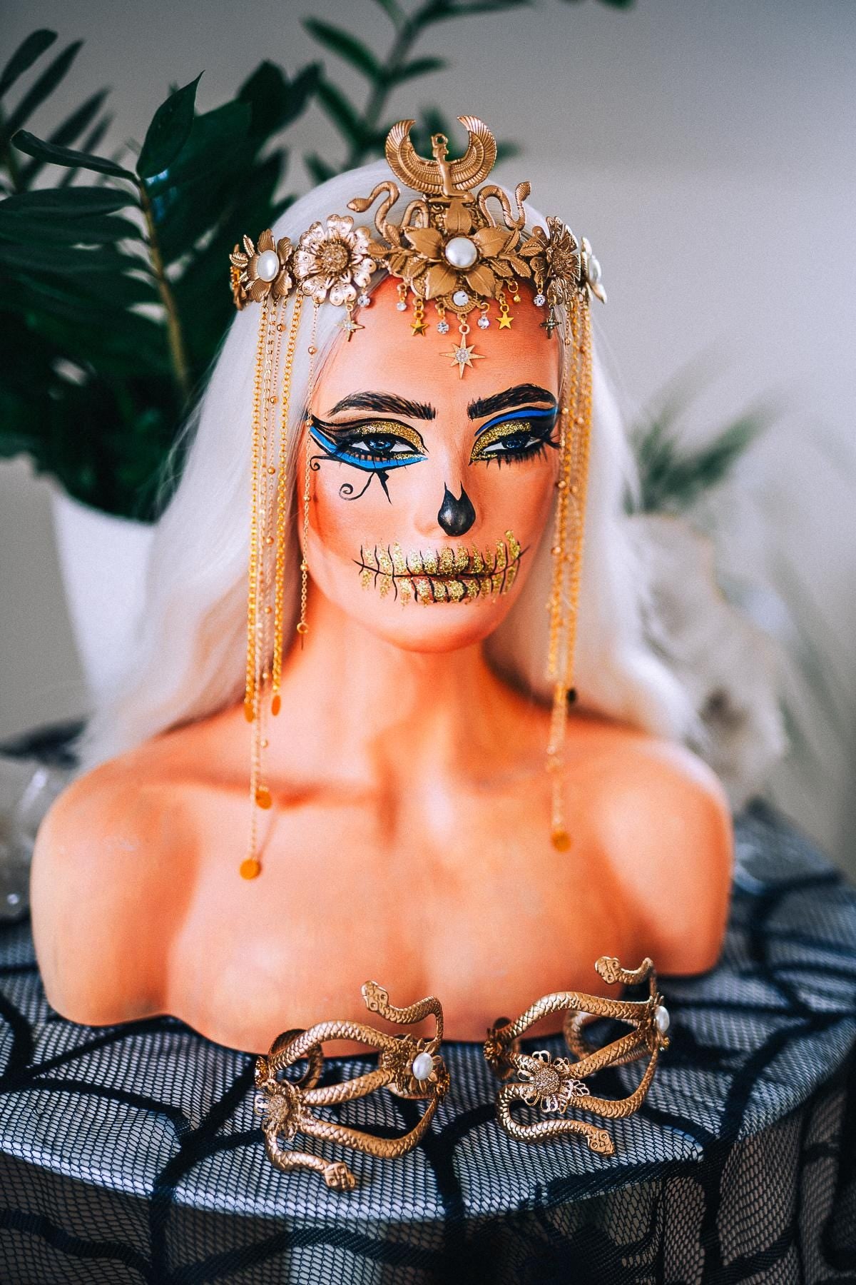 Golden Egyptian Cobra Crown, Cleopatra Crown, Ancient Egypt Headpiece, Goddess Tiara, Pharaoh Costume, Halloween Crown