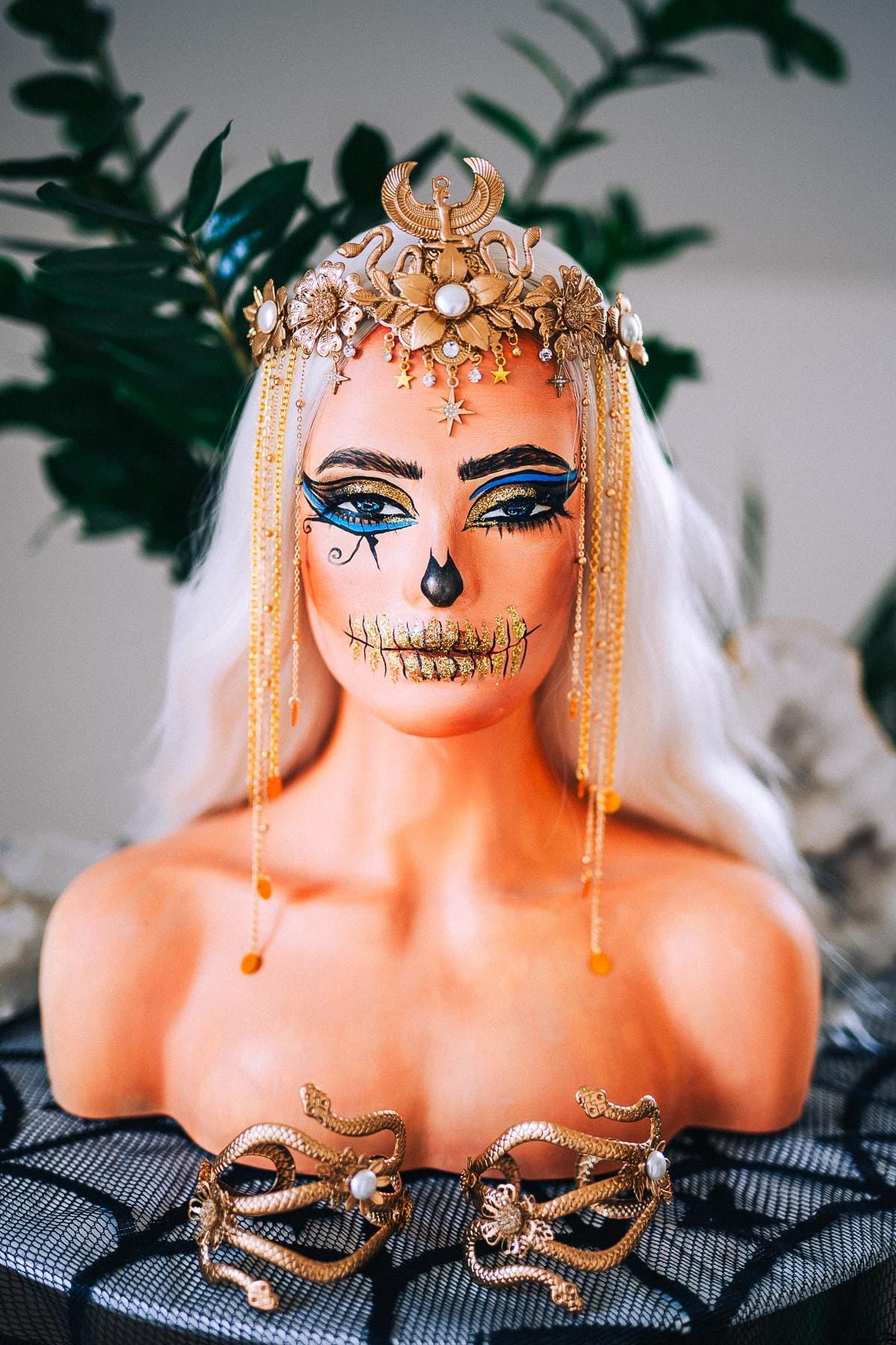 Golden Egyptian Cobra Crown, Cleopatra Crown, Ancient Egypt Headpiece, Goddess Tiara, Pharaoh Costume, Halloween Crown