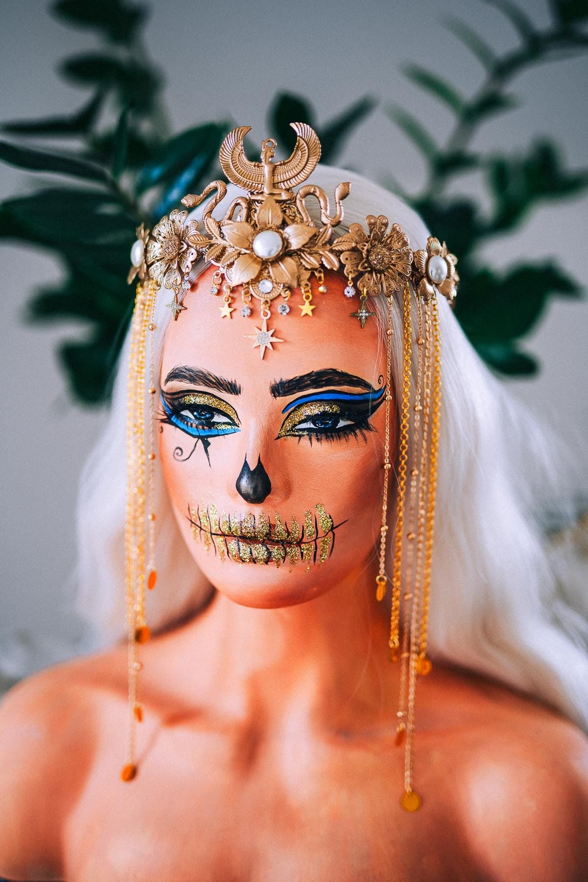 Golden Egyptian Cobra Crown, Cleopatra Crown, Ancient Egypt Headpiece, Goddess Tiara, Pharaoh Costume, Halloween Crown