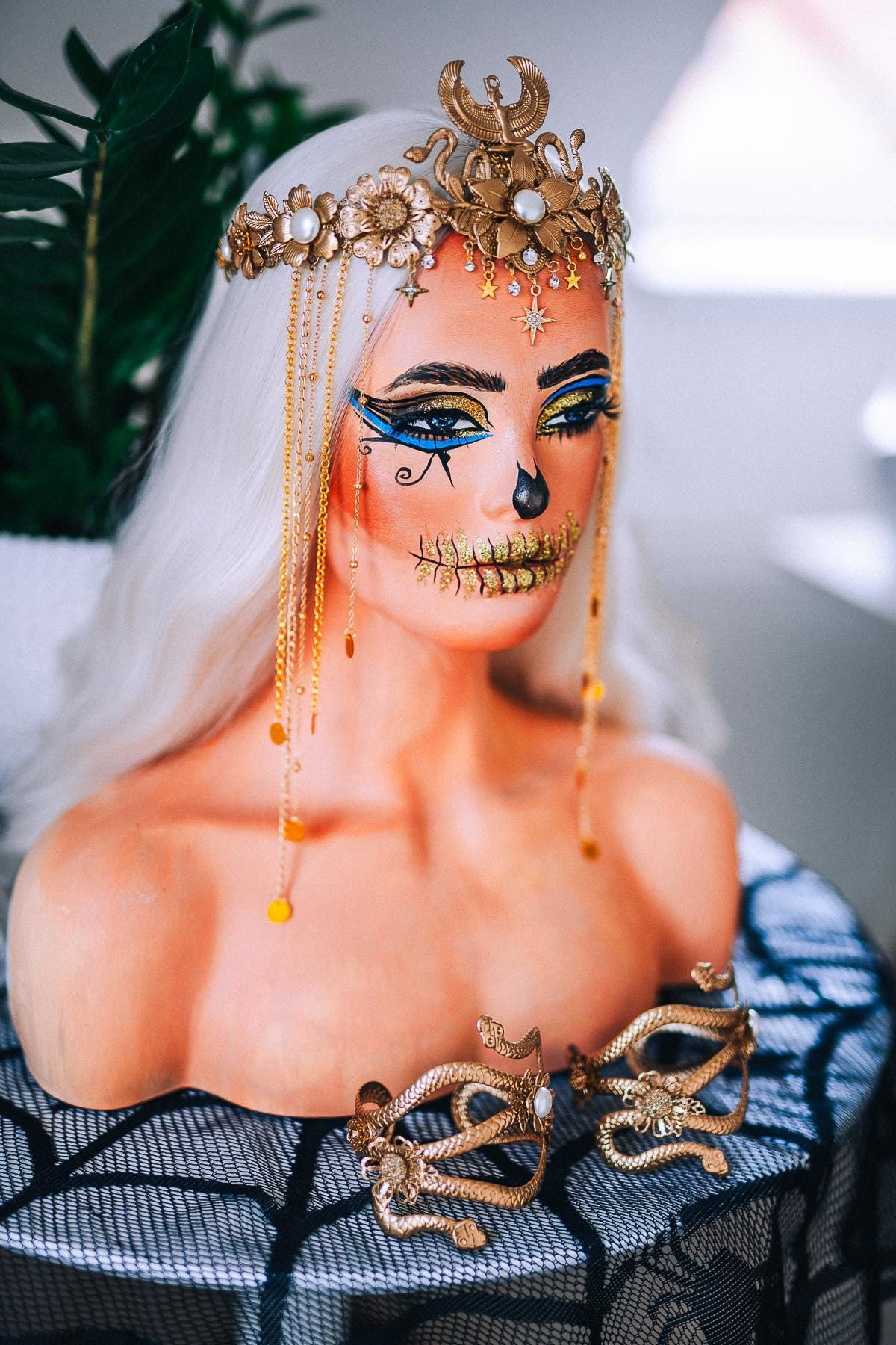 Golden Egyptian Cobra Crown, Cleopatra Crown, Ancient Egypt Headpiece, Goddess Tiara, Pharaoh Costume, Halloween Crown