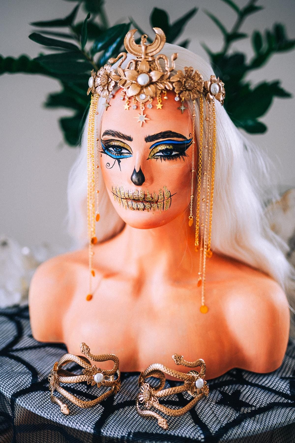 Golden Egyptian Cobra Crown, Cleopatra Crown, Ancient Egypt Headpiece, Goddess Tiara, Pharaoh Costume, Halloween Crown