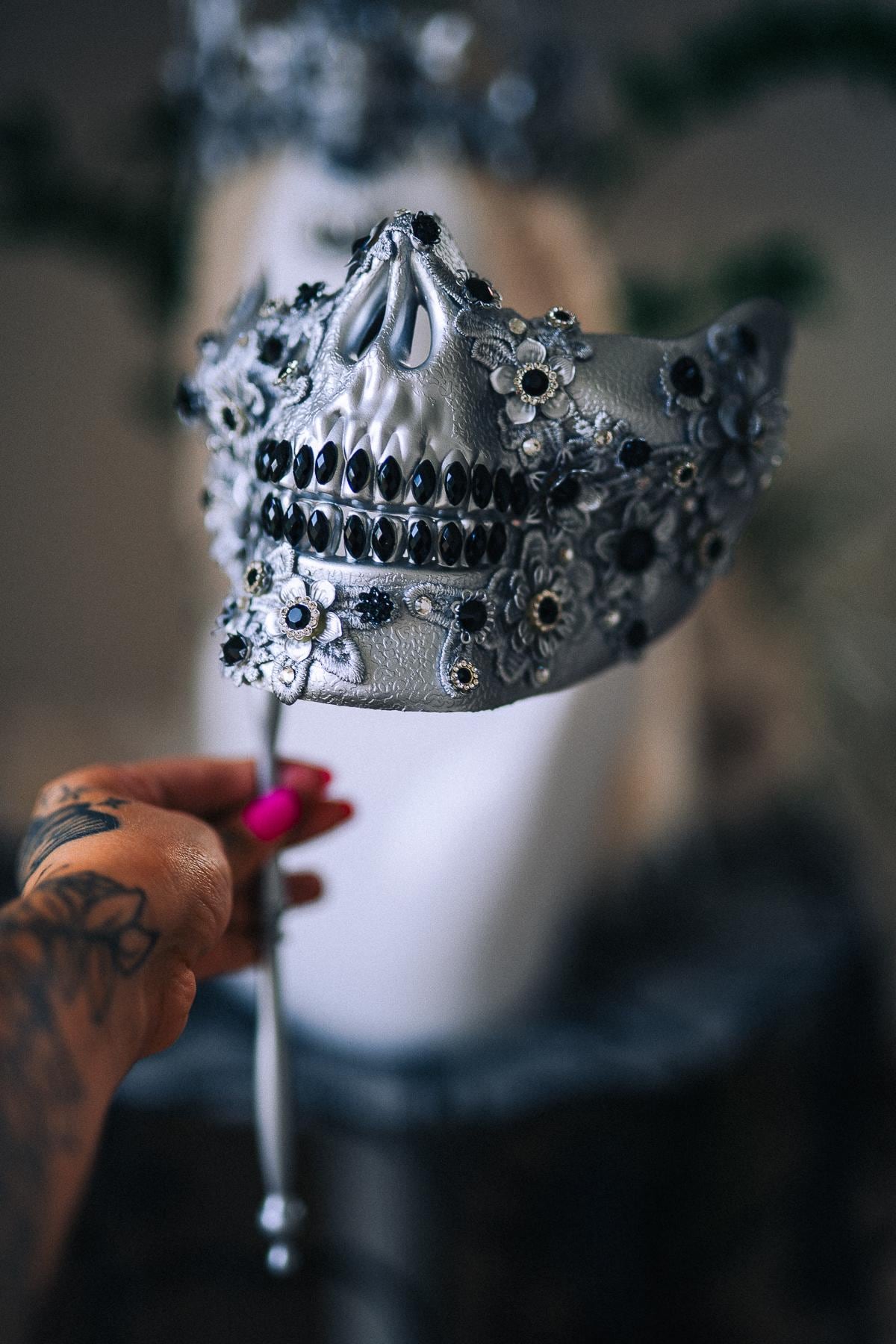 Skeleton Handheld Mask, Gothic Skull Masquerade Mask, Halloween Hand Mask, Venetian Skull Mask, Luxury Gothic Costume Accessory