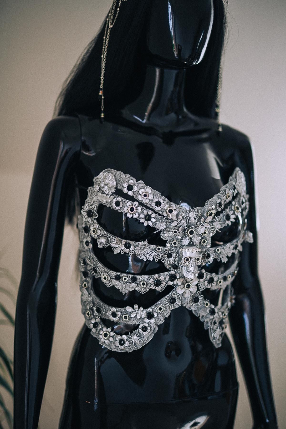Skeleton Rib Cage Harness, Gothic Skeleton Costume, Halloween Rib Cage Armor, Gothic Body Harness, Luxury Skeleton Corset