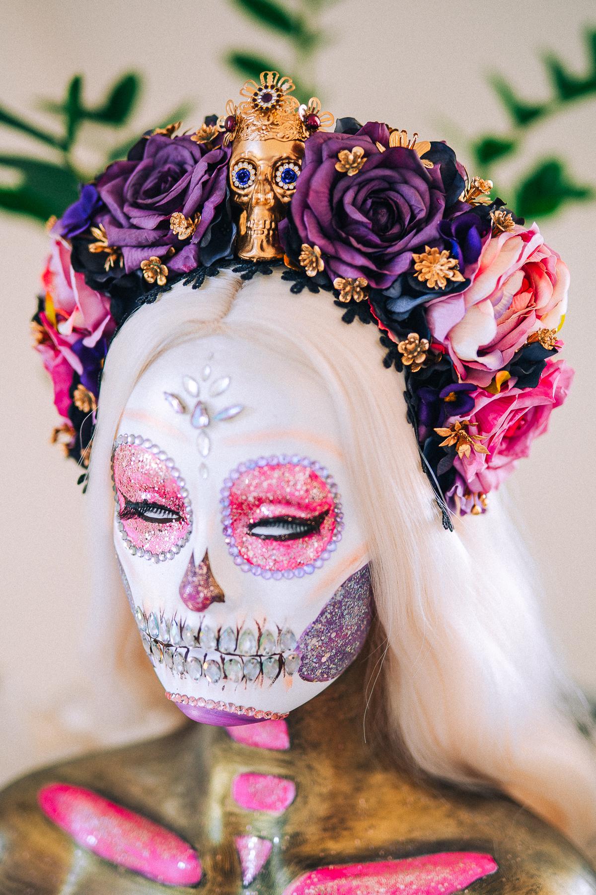 La Catrina Amethyst Bloom Crown, Día de los Muertos Floral Crown, Sugar Skull Headpiece, Mexican Flower Crown, Luxury Couture Crown