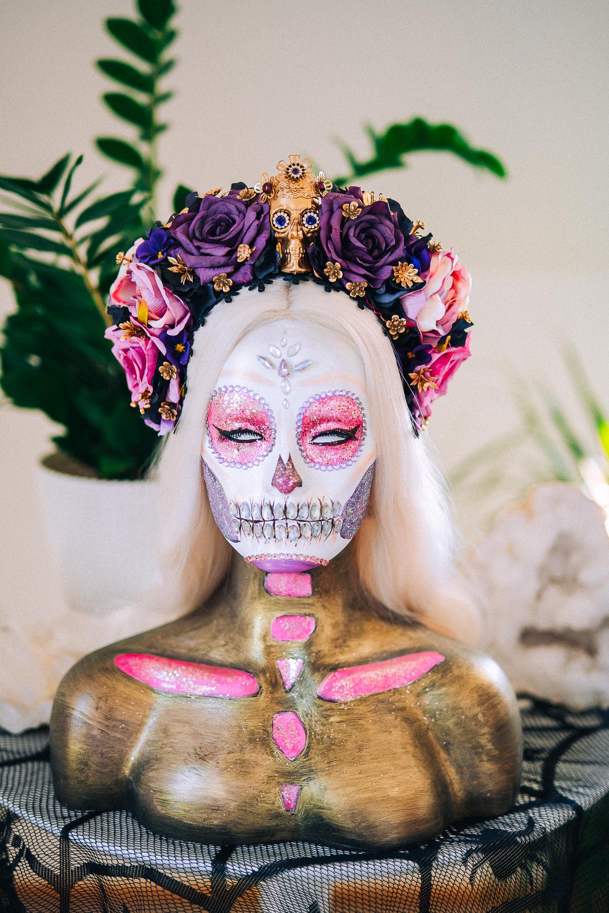La Catrina Amethyst Bloom Crown, Día de los Muertos Floral Crown, Sugar Skull Headpiece, Mexican Flower Crown, Luxury Couture Crown