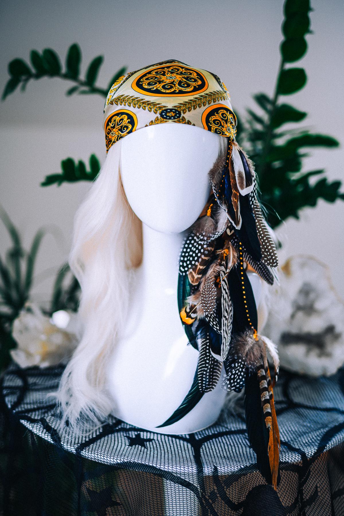 Pirate Feather Hair Clip with Scarf – Renaissance Pirate Hair Accessory
