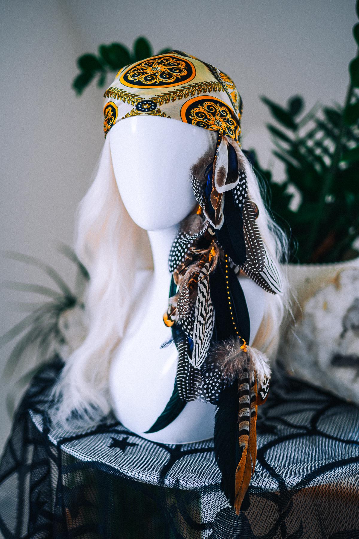 Pirate Feather Hair Clip with Scarf – Renaissance Pirate Hair Accessory