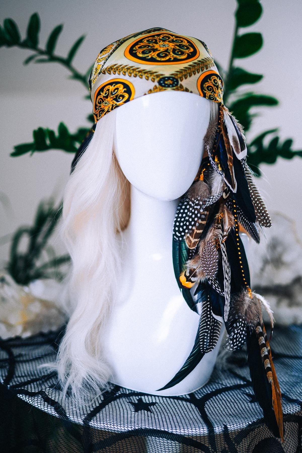 Pirate Feather Hair Clip with Scarf – Renaissance Pirate Hair Accessory