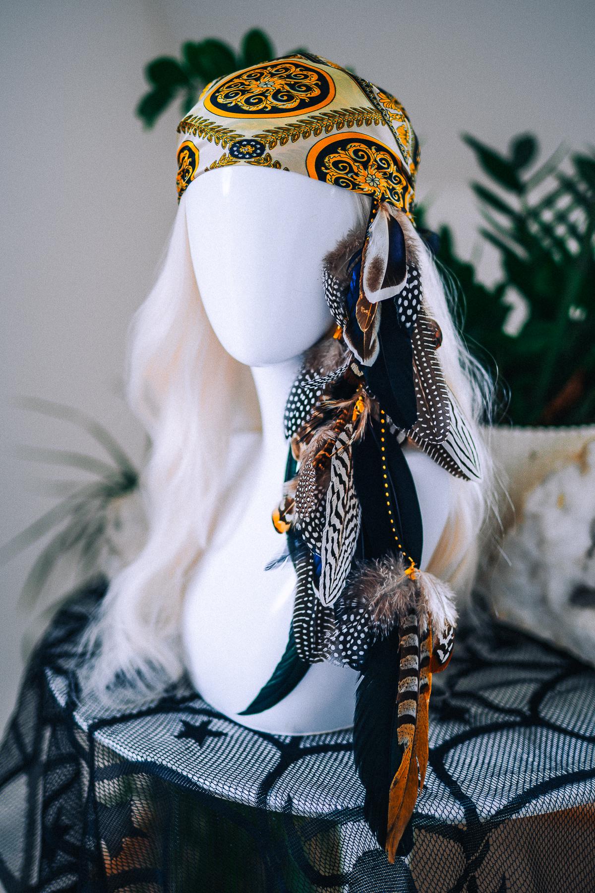 Pirate Feather Hair Clip with Scarf – Renaissance Pirate Hair Accessory