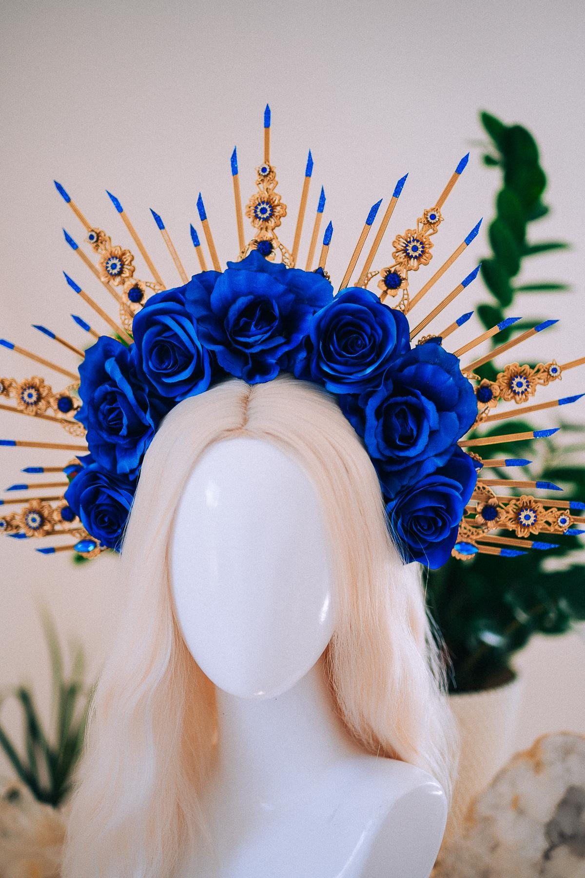 Royal Blue Rose Halo Crown, Maternity Photoshoot Crown, Goddess Flower Headpiece, Fantasy Festival Floral Crown