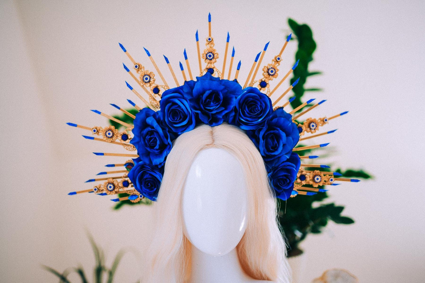 Royal Blue Rose Halo Crown, Maternity Photoshoot Crown, Goddess Flower Headpiece, Fantasy Festival Floral Crown