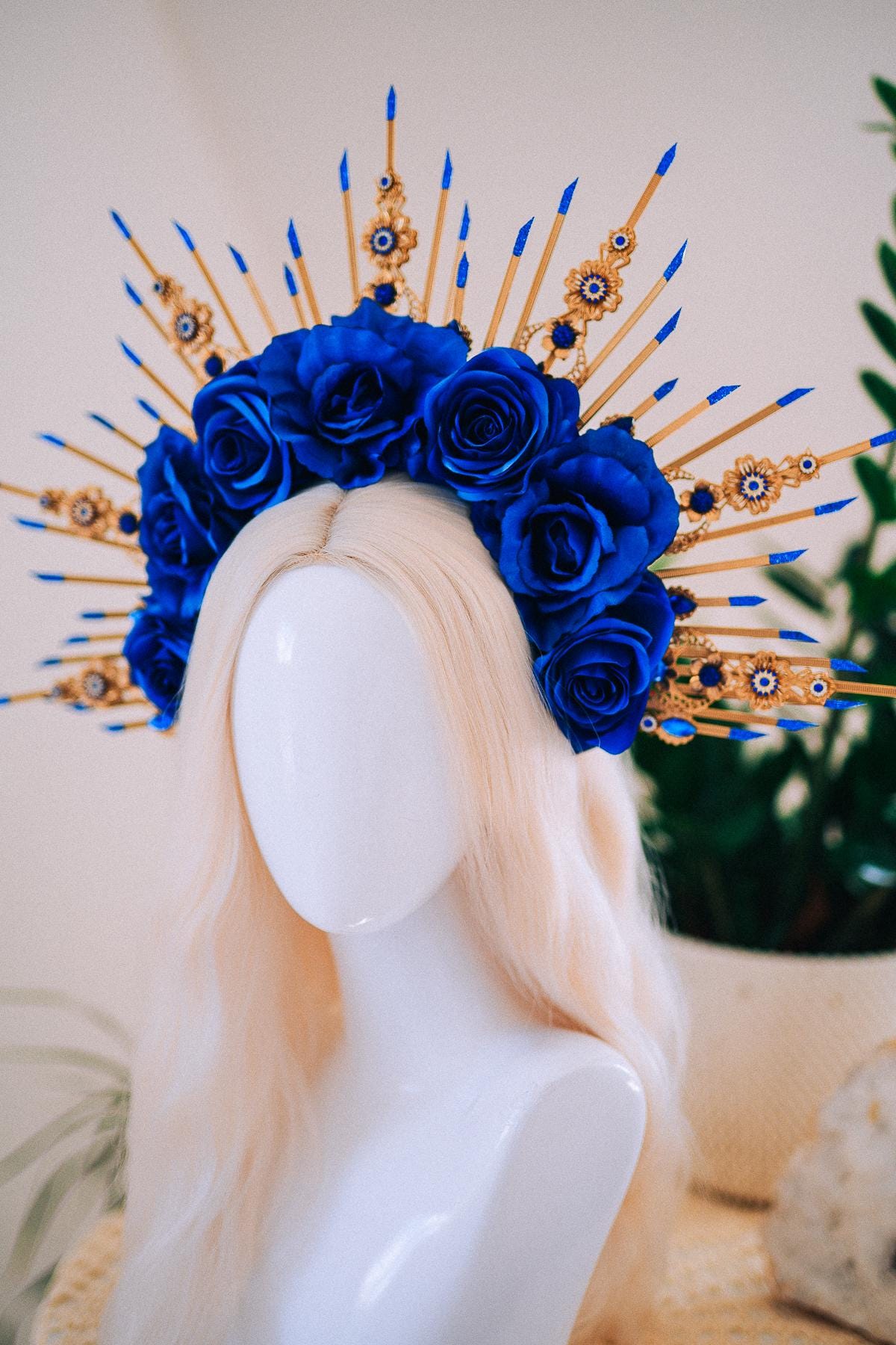 Royal Blue Rose Halo Crown, Maternity Photoshoot Crown, Goddess Flower Headpiece, Fantasy Festival Floral Crown