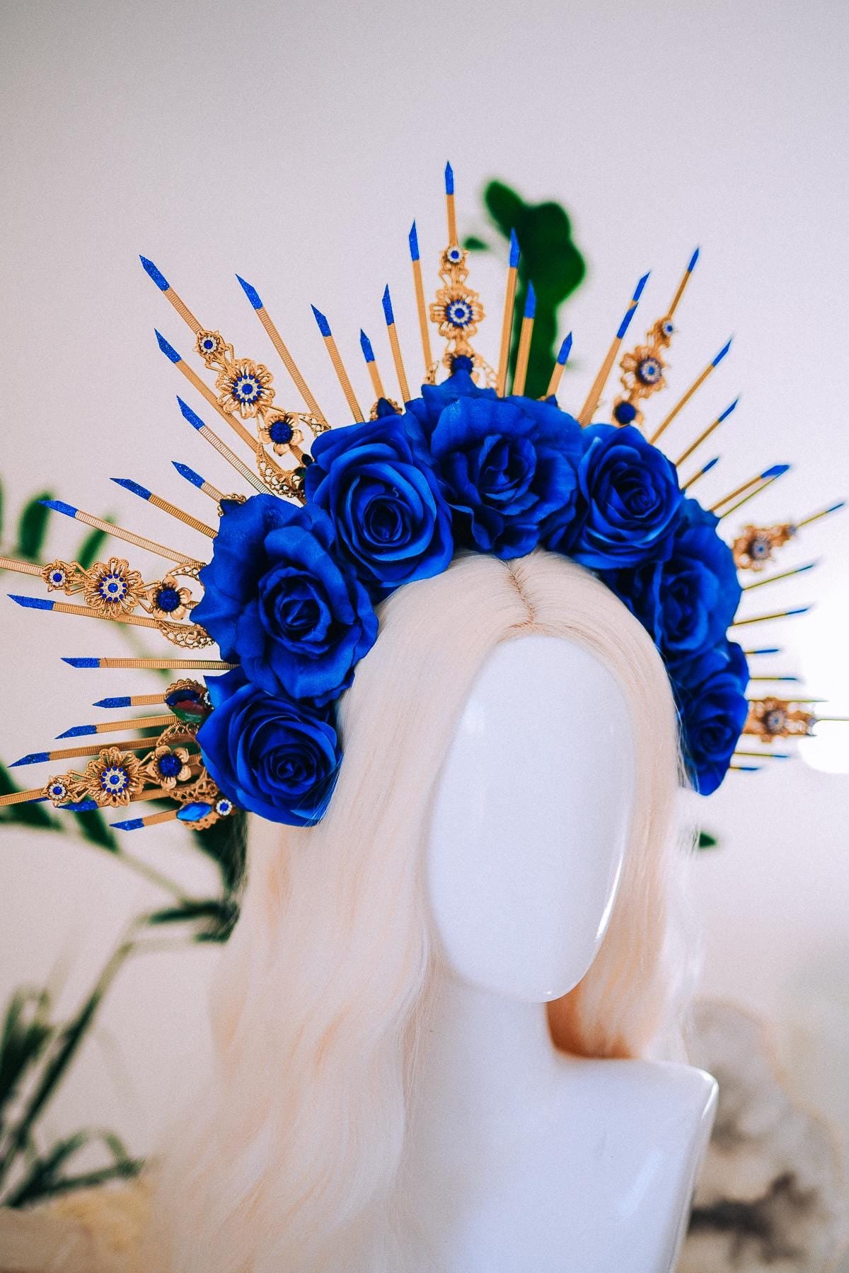 Royal Blue Rose Halo Crown, Maternity Photoshoot Crown, Goddess Flower Headpiece, Fantasy Festival Floral Crown
