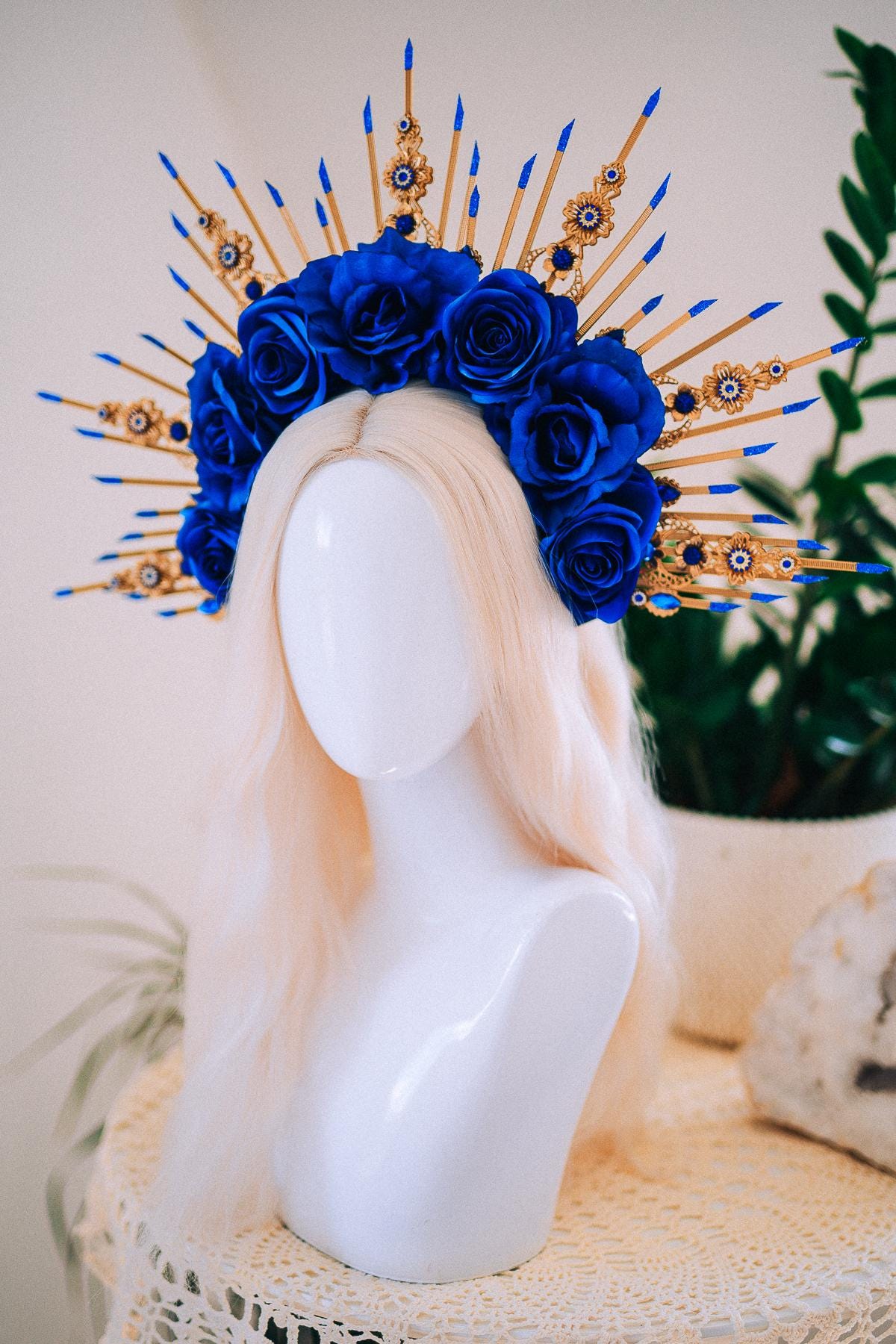 Royal Blue Rose Halo Crown, Maternity Photoshoot Crown, Goddess Flower Headpiece, Fantasy Festival Floral Crown