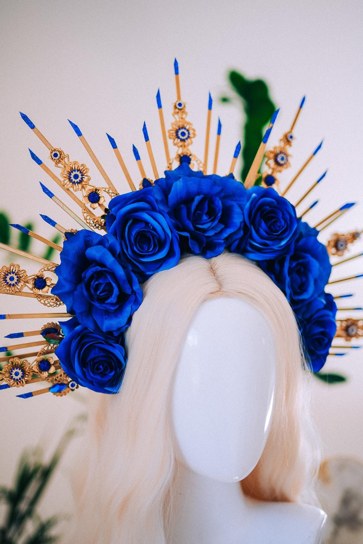 Royal Blue Rose Halo Crown, Maternity Photoshoot Crown, Goddess Flower Headpiece, Fantasy Festival Floral Crown