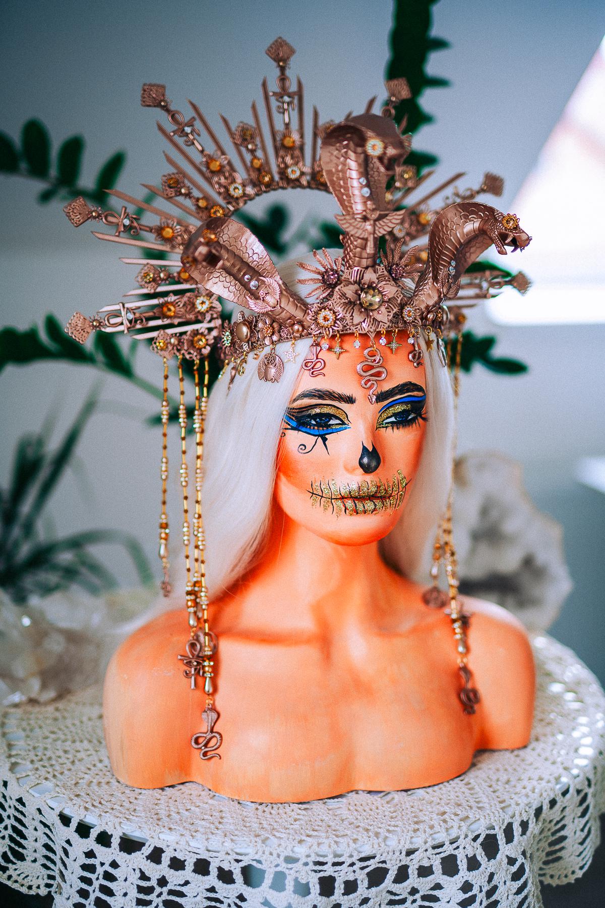 Champagne Cobra Cleopatra Crown, Egyptian Goddess Headpiece, Bronze Fantasy Crown, Halloween Costume Crown