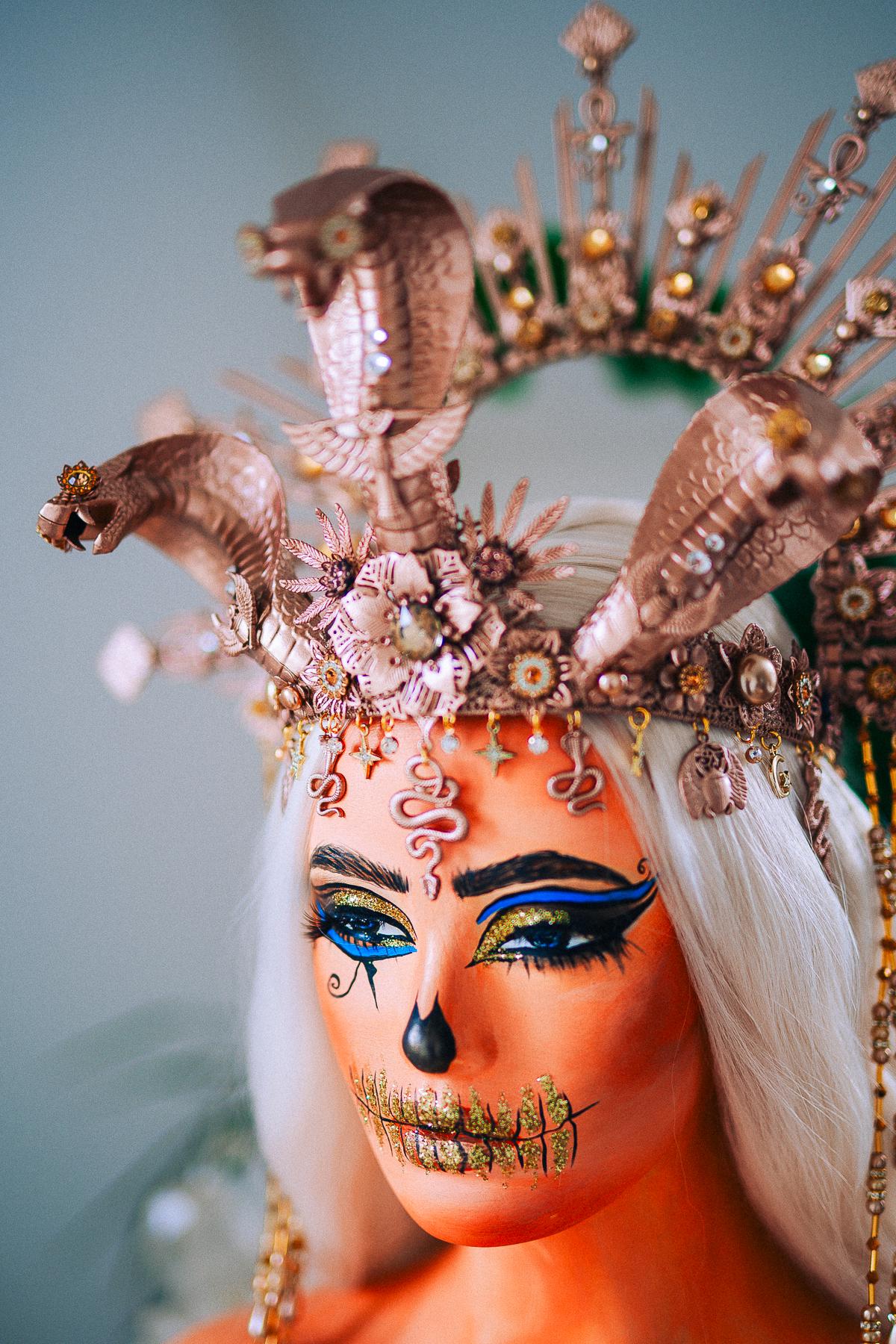 Champagne Cobra Cleopatra Crown, Egyptian Goddess Headpiece, Bronze Fantasy Crown, Halloween Costume Crown