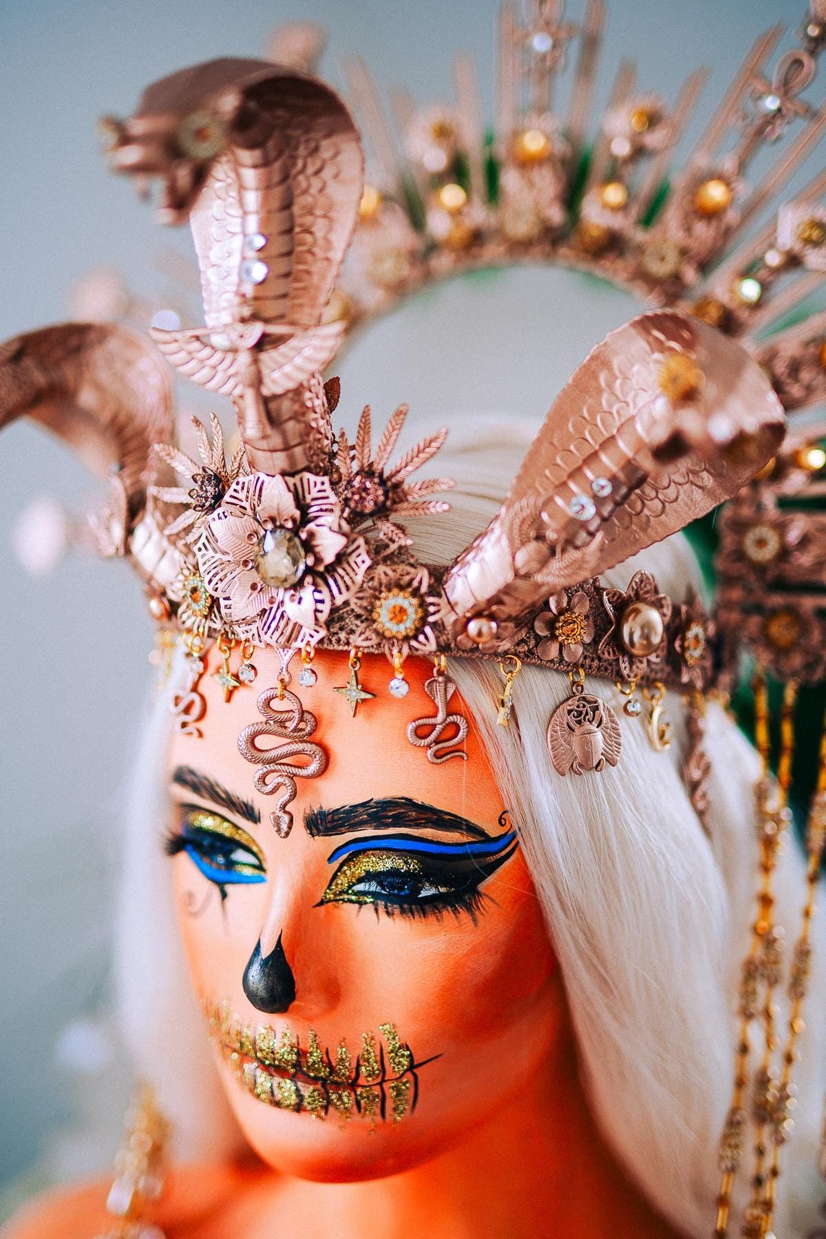 Champagne Cobra Cleopatra Crown, Egyptian Goddess Headpiece, Bronze Fantasy Crown, Halloween Costume Crown