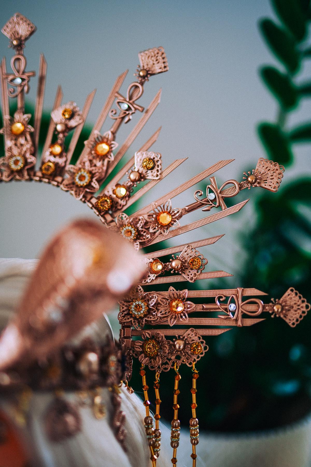 Champagne Cobra Cleopatra Crown, Egyptian Goddess Headpiece, Bronze Fantasy Crown, Halloween Costume Crown