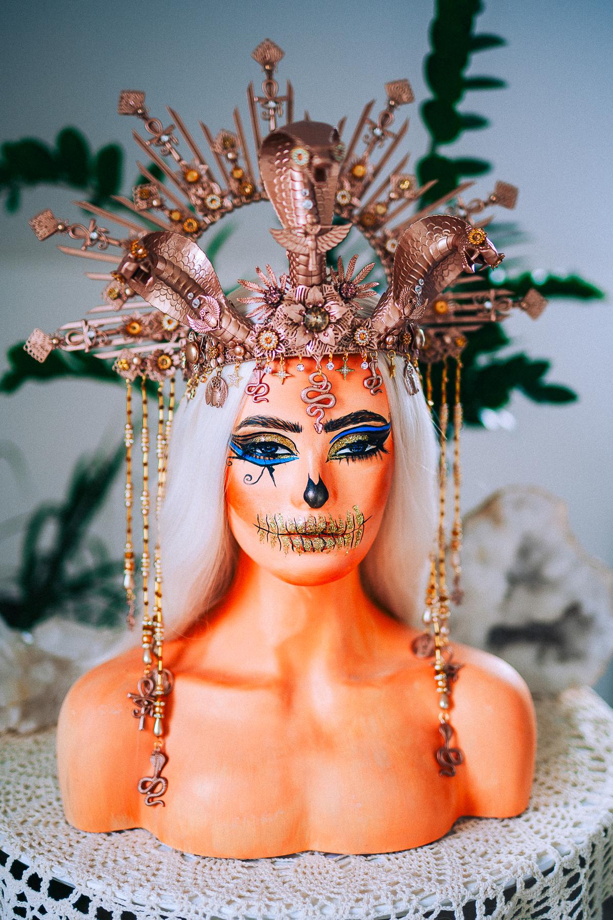 Champagne Cobra Cleopatra Crown, Egyptian Goddess Headpiece, Bronze Fantasy Crown, Halloween Costume Crown