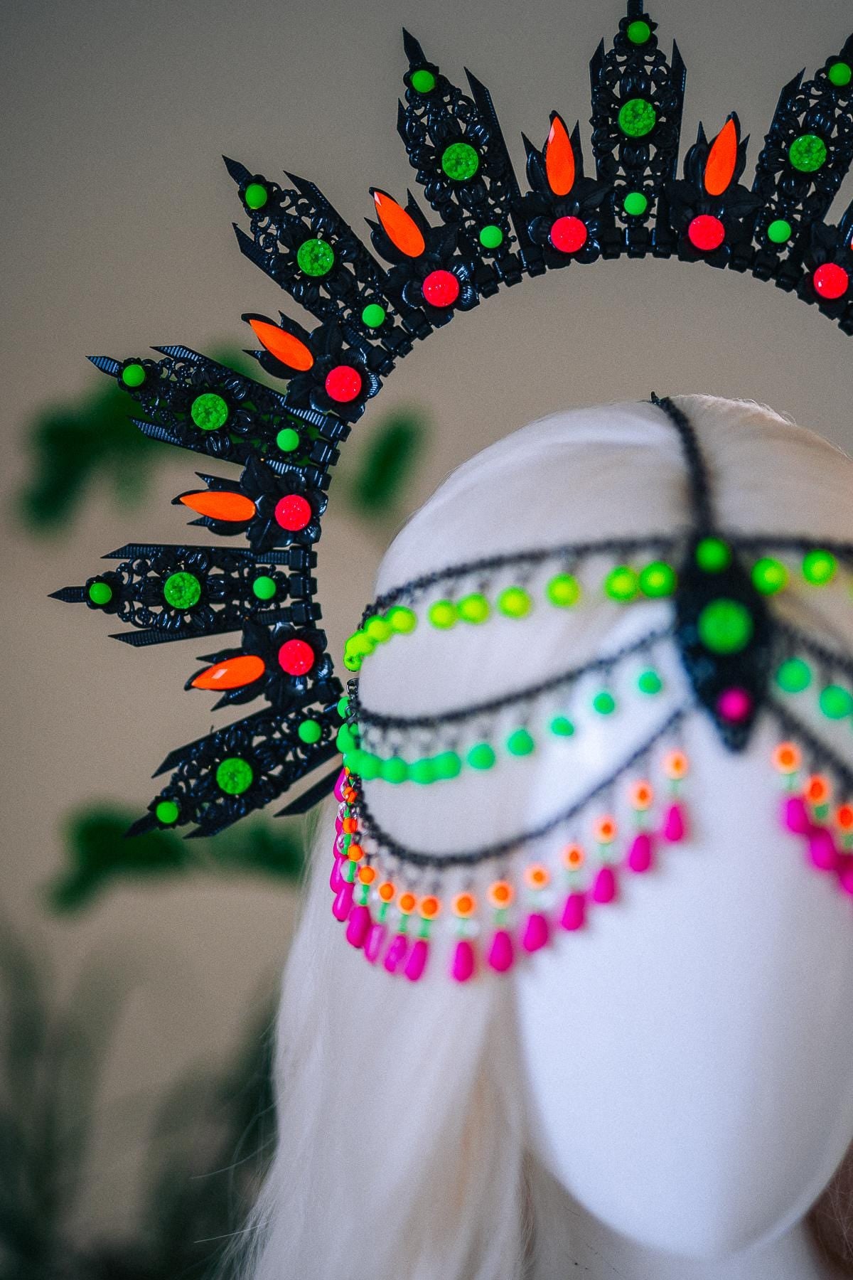 Neon UV Blacklight Halo Crown, Fluorescent Festival Headpiece, Rave Goddess Crown, Burning Man Headdress