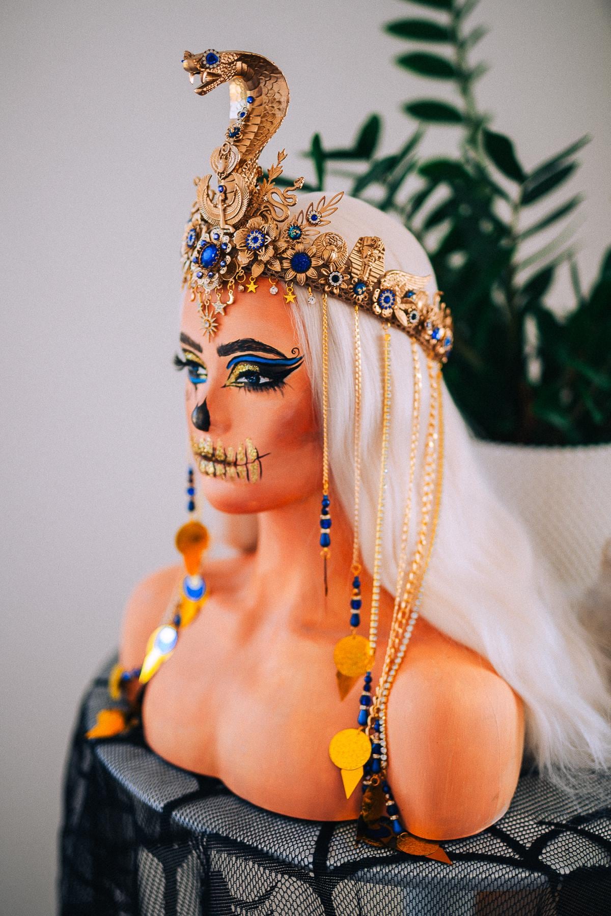 Luxury Cleopatra Cobra Crown, Egyptian Goddess Tiara, Gold Snake Headpiece, Pharaoh Crown, Couture Festival Crown