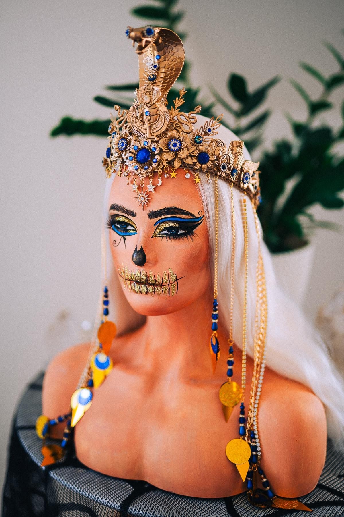 Luxury Cleopatra Cobra Crown, Egyptian Goddess Tiara, Gold Snake Headpiece, Pharaoh Crown, Couture Festival Crown