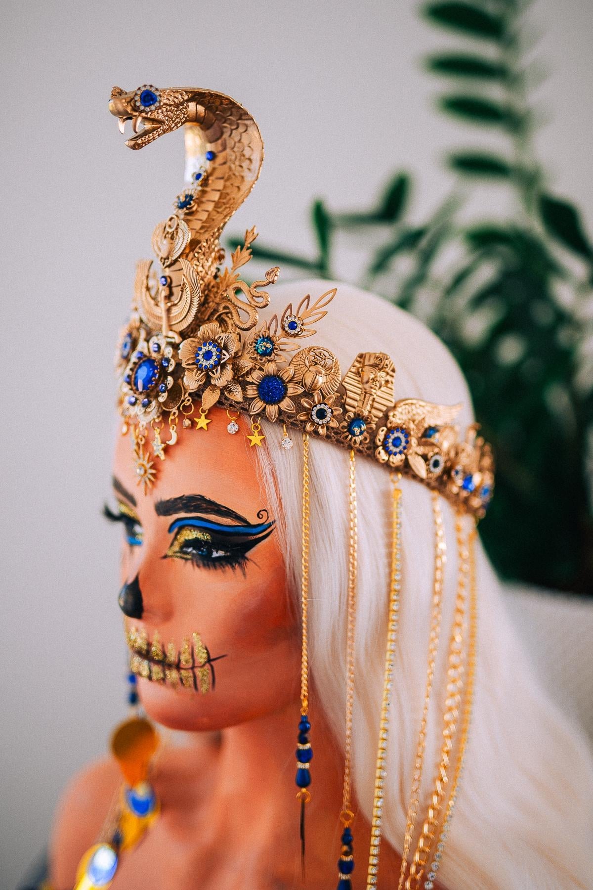 Luxury Cleopatra Cobra Crown, Egyptian Goddess Tiara, Gold Snake Headpiece, Pharaoh Crown, Couture Festival Crown