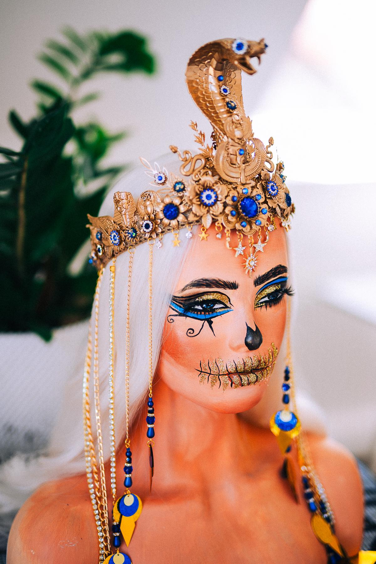 Luxury Cleopatra Cobra Crown, Egyptian Goddess Tiara, Gold Snake Headpiece, Pharaoh Crown, Couture Festival Crown