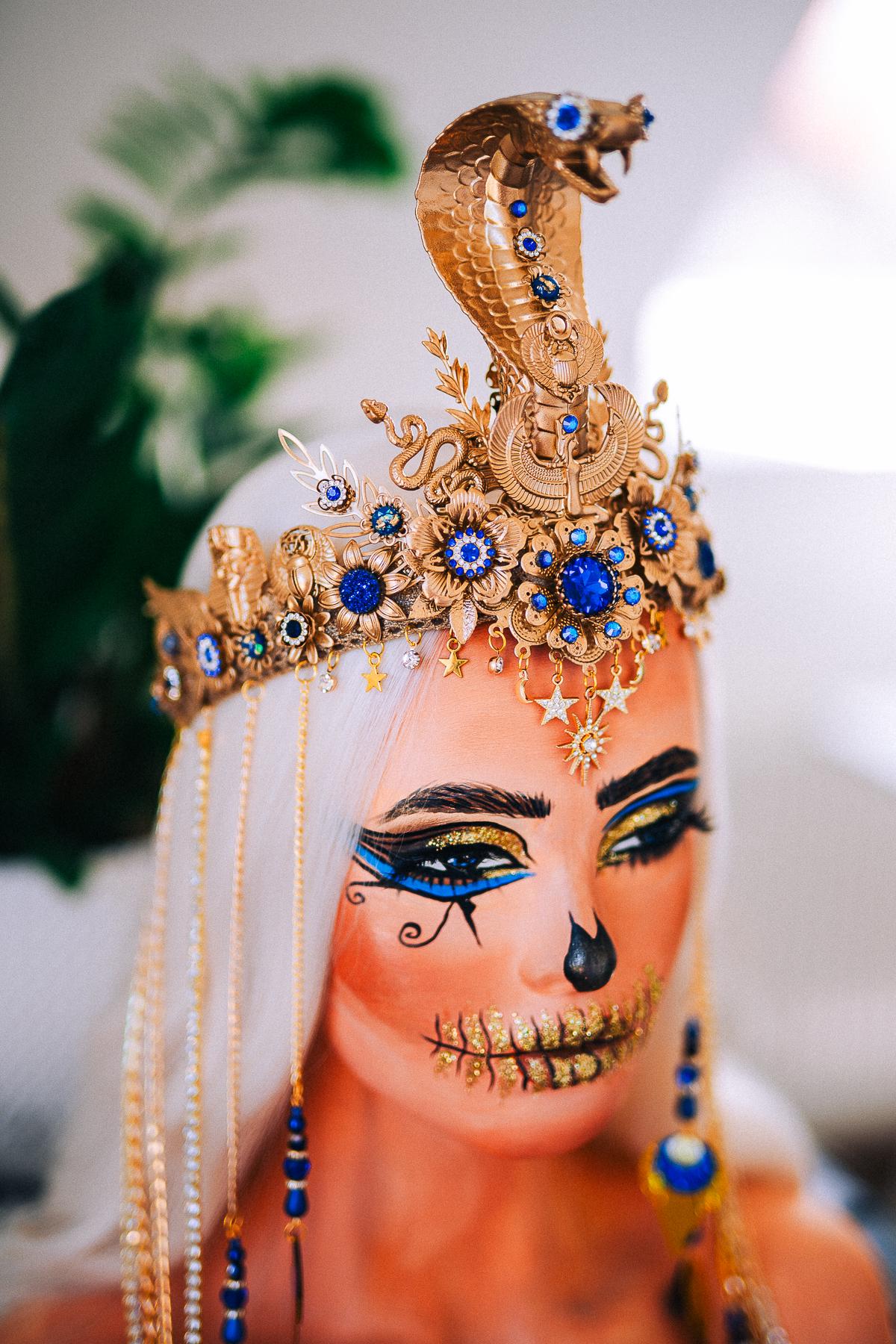 Luxury Cleopatra Cobra Crown, Egyptian Goddess Tiara, Gold Snake Headpiece, Pharaoh Crown, Couture Festival Crown
