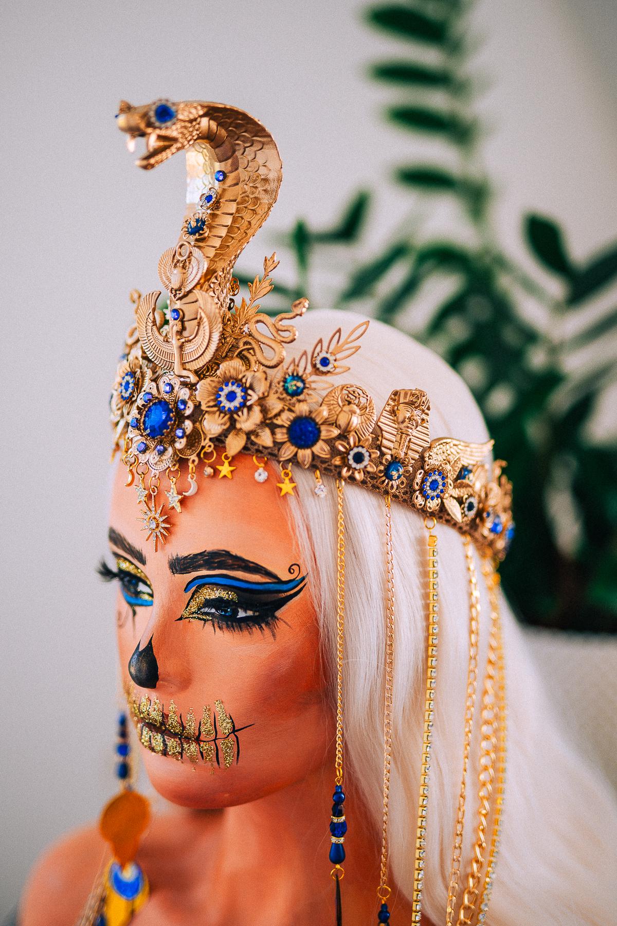 Luxury Cleopatra Cobra Crown, Egyptian Goddess Tiara, Gold Snake Headpiece, Pharaoh Crown, Couture Festival Crown