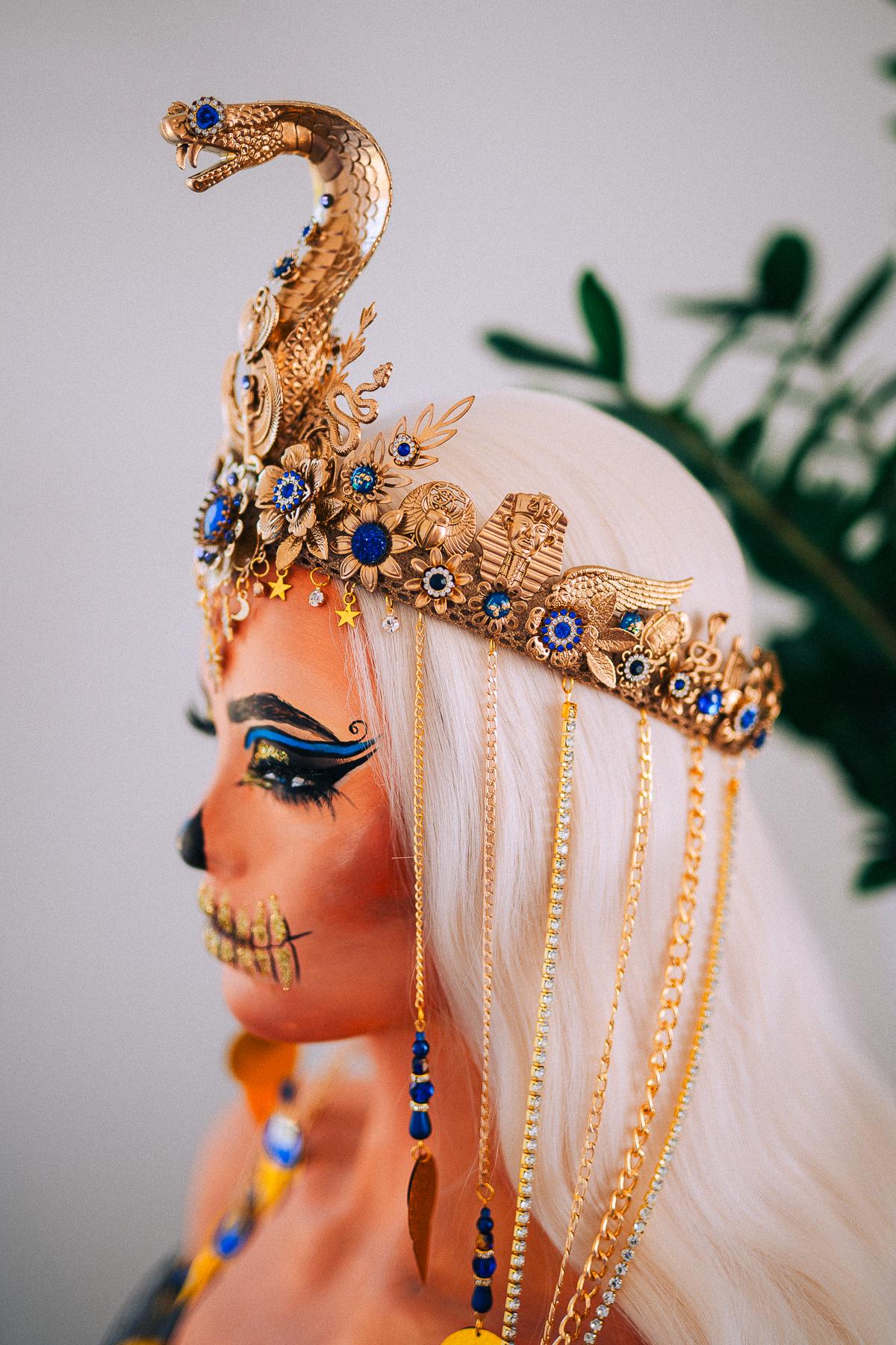 Luxury Cleopatra Cobra Crown, Egyptian Goddess Tiara, Gold Snake Headpiece, Pharaoh Crown, Couture Festival Crown