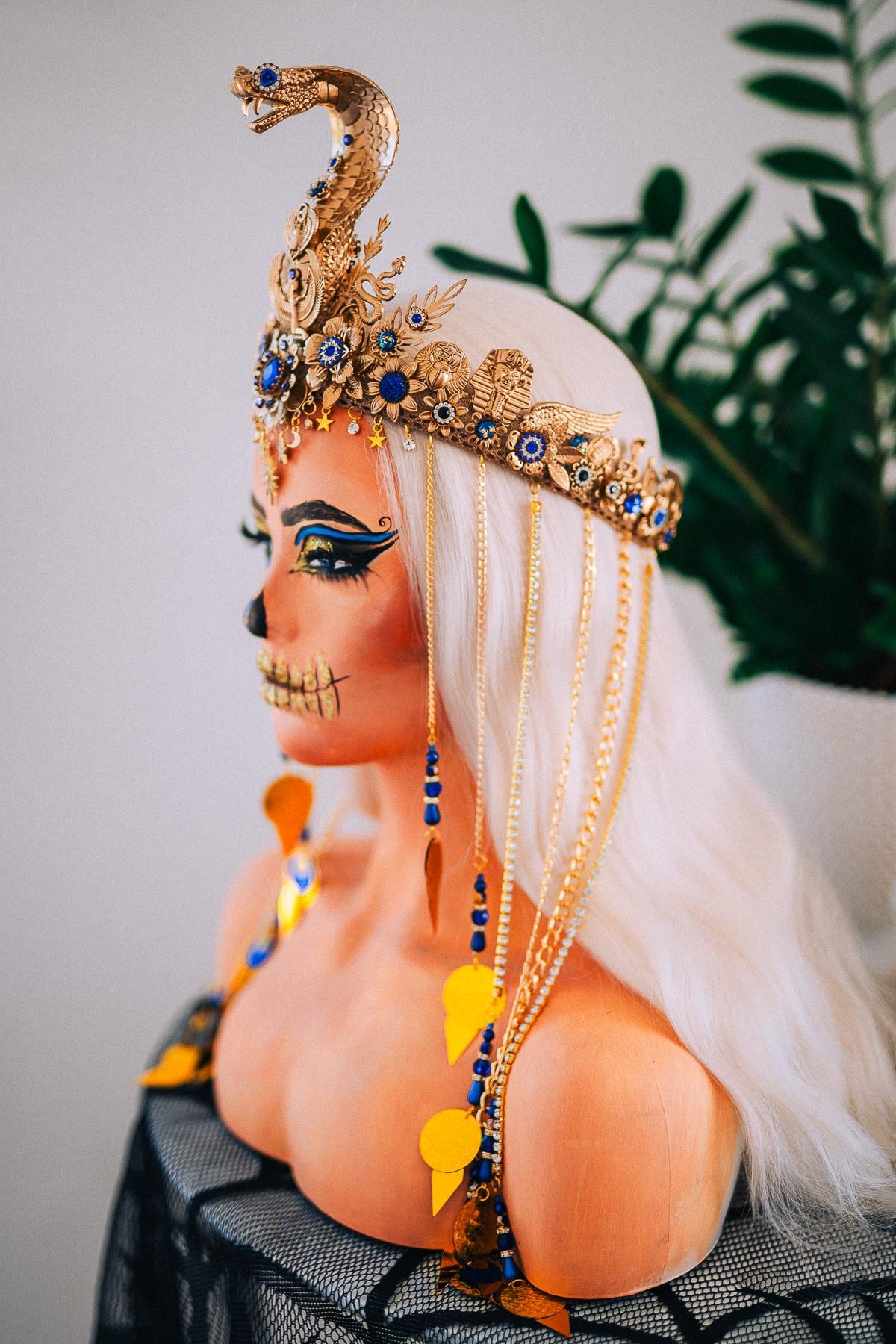 Luxury Cleopatra Cobra Crown, Egyptian Goddess Tiara, Gold Snake Headpiece, Pharaoh Crown, Couture Festival Crown