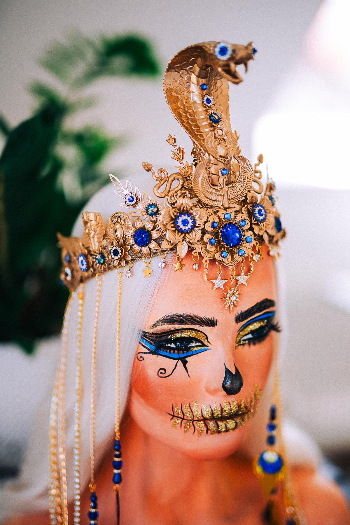 Luxury Cleopatra Cobra Crown, Egyptian Goddess Tiara, Gold Snake Headpiece, Pharaoh Crown, Couture Festival Crown