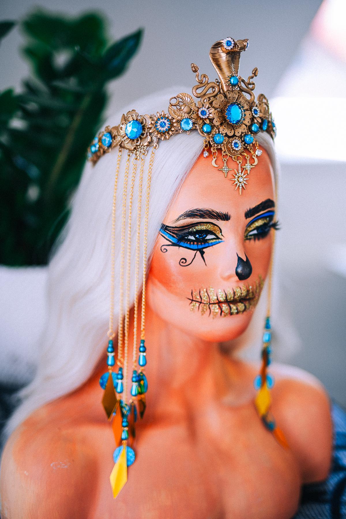 Luxury Cleopatra Cobra Crown – Egyptian Goddess Tiara, Turquoise Gold Headpiece, Pharaoh Crown, Festival & Halloween Costume