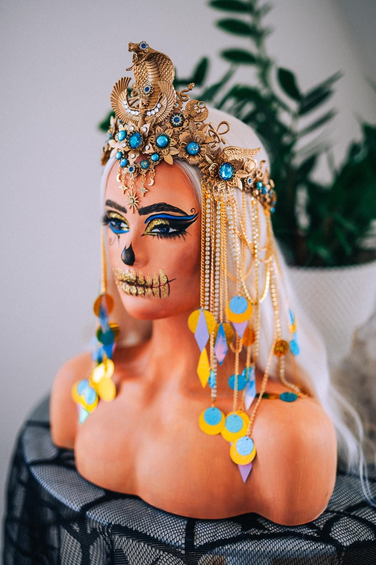 Luxury Cleopatra Cobra Crown – Egyptian Queen Tiara, Gold Turquoise Headpiece, Ancient Egypt Goddess Crown, Couture Headpiece
