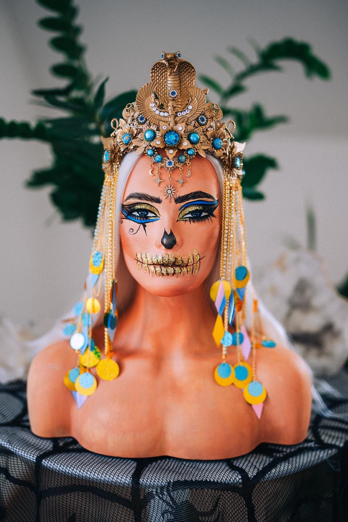 Luxury Cleopatra Cobra Crown – Egyptian Queen Tiara, Gold Turquoise Headpiece, Ancient Egypt Goddess Crown, Couture Headpiece