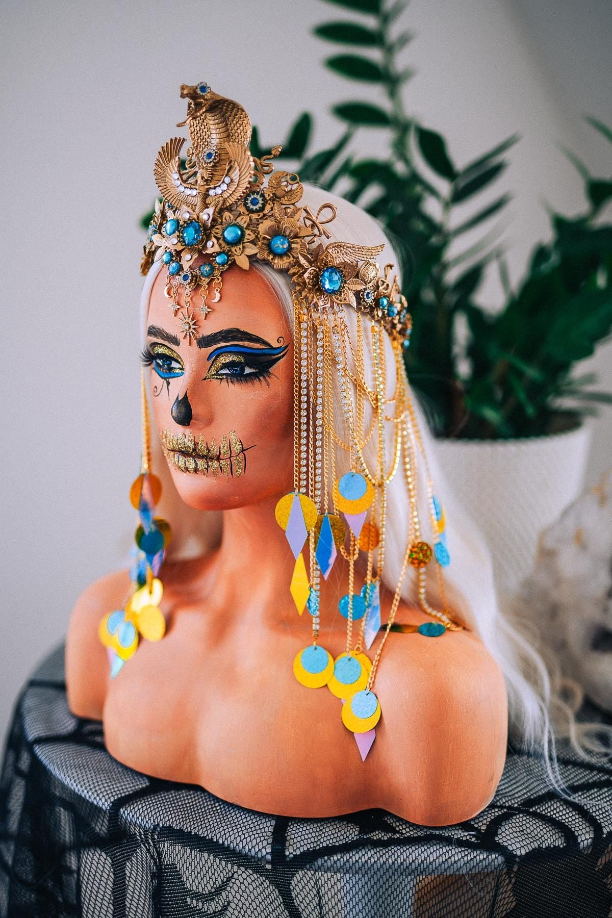 Luxury Cleopatra Cobra Crown – Egyptian Queen Tiara, Gold Turquoise Headpiece, Ancient Egypt Goddess Crown, Couture Headpiece