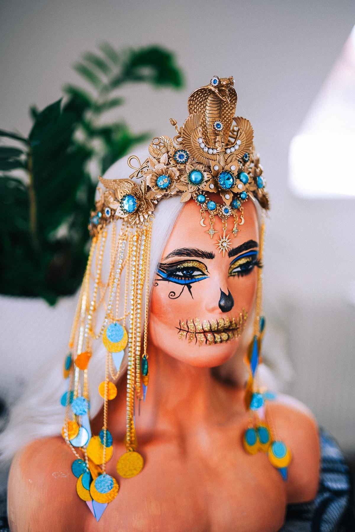 Luxury Cleopatra Cobra Crown – Egyptian Queen Tiara, Gold Turquoise Headpiece, Ancient Egypt Goddess Crown, Couture Headpiece