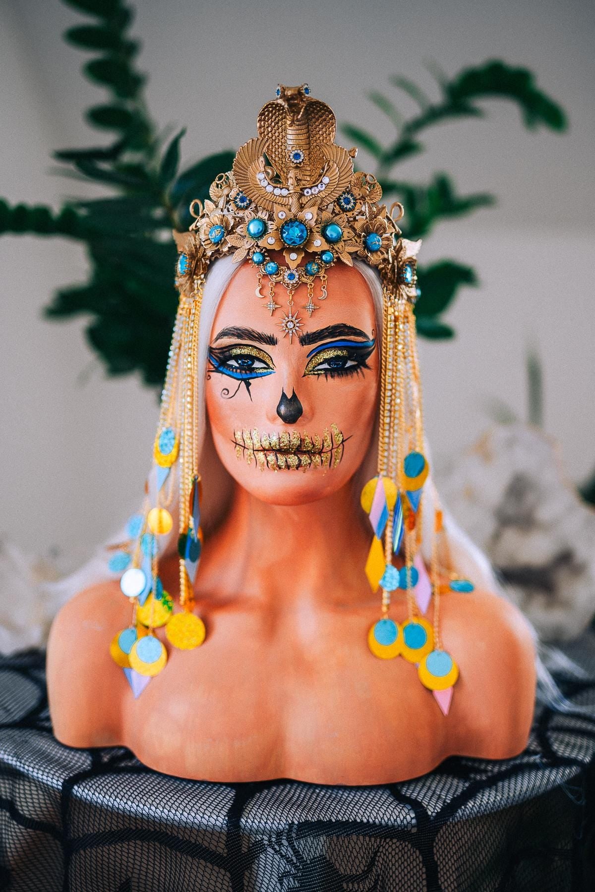 Luxury Cleopatra Cobra Crown – Egyptian Queen Tiara, Gold Turquoise Headpiece, Ancient Egypt Goddess Crown, Couture Headpiece